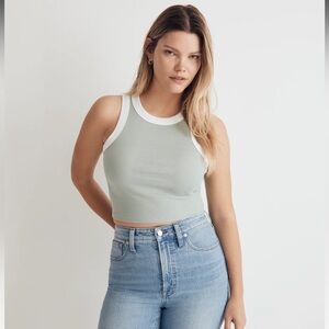 MADEWELL Brightside Rib Cutaway Cropped Tank Color Pale Celadon size XS
